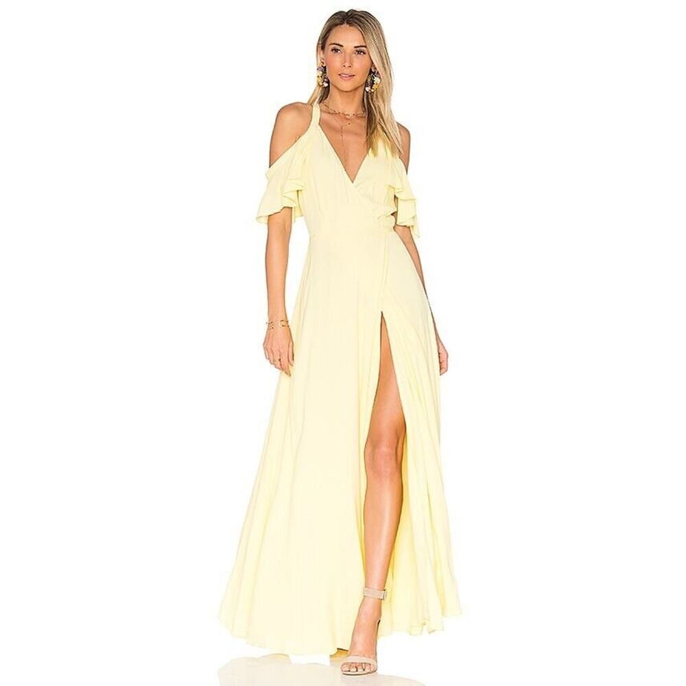 $228 PRIVACY PLEASE "Acme" Yellow Long Maxi Wrap Dress Designer Summer Boho M